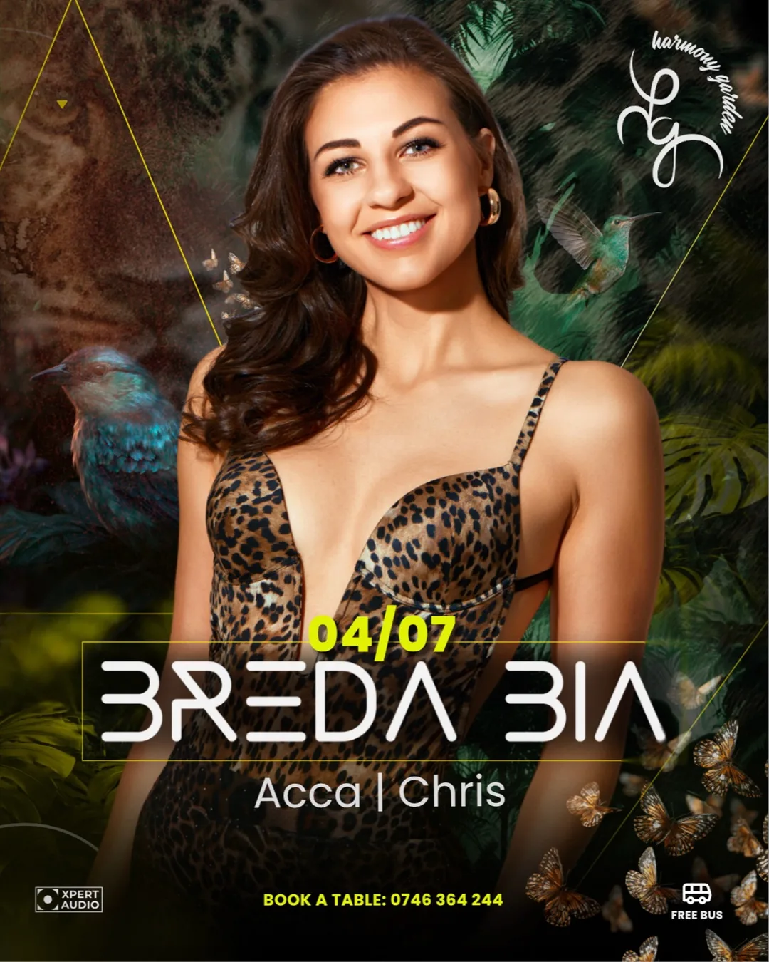 Flyer Harmony Garden — Breda Bia, 4 iulie, alături de Acca și Chris