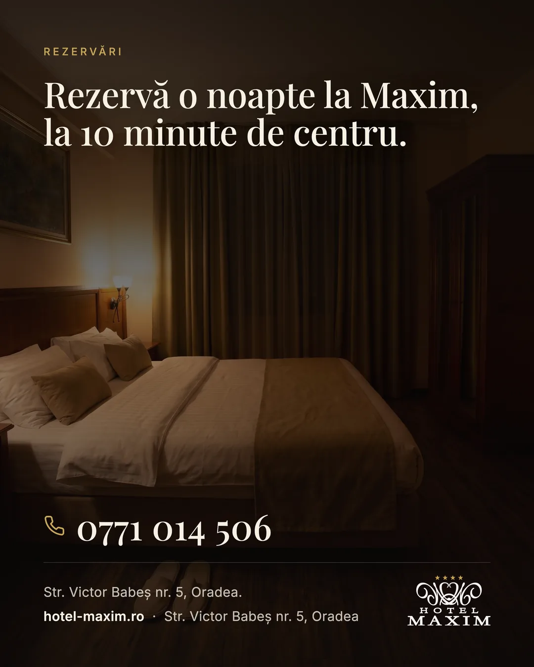 Postare Hotel Maxim — rezervări, dormitor seara, telefon și adresă